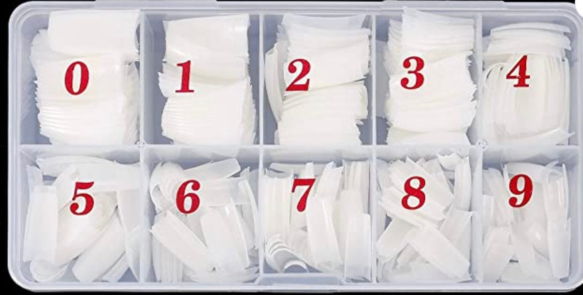 500 Pcs Acrylic Nail Tips French Half Cover Fake Nails Artificial Coffin Nails 10 Sizes for Nail Salons and DIY Nail Art Manicure Tool with Box- Natural