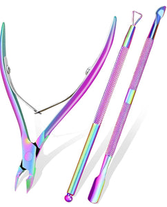 Cuticle Nippers with Cuticle Pusher, 3 in 1 Cuticle Remover Manicure Set, Professional Stainless Steel Cuticle Cutter Tool for Fingernails and Toenails