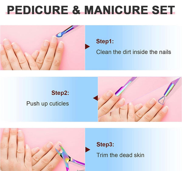 Cuticle Nippers with Cuticle Pusher, 3 in 1 Cuticle Remover Manicure Set, Professional Stainless Steel Cuticle Cutter Tool for Fingernails and Toenails